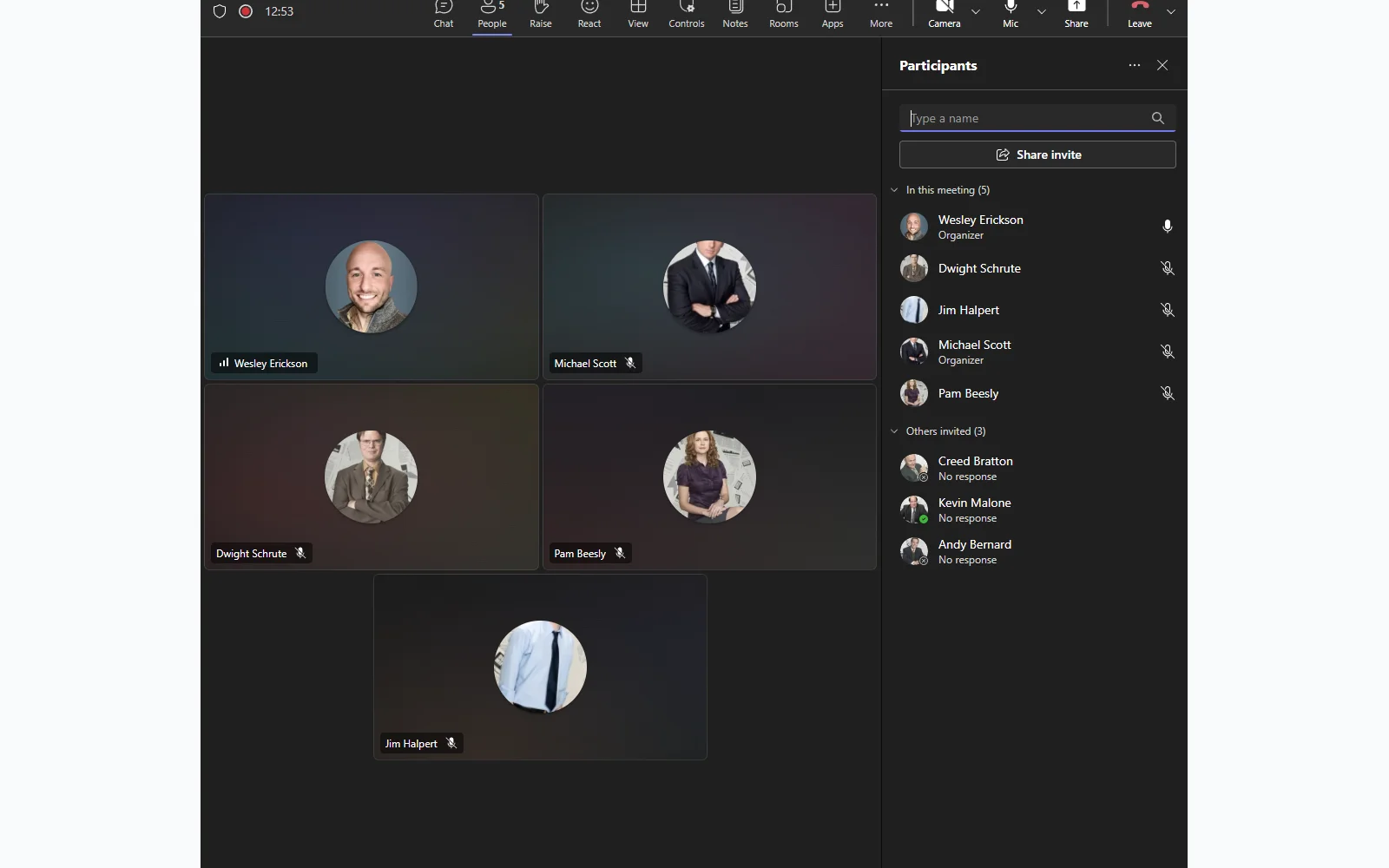 Live meeting participants panel showing who is currently in the call