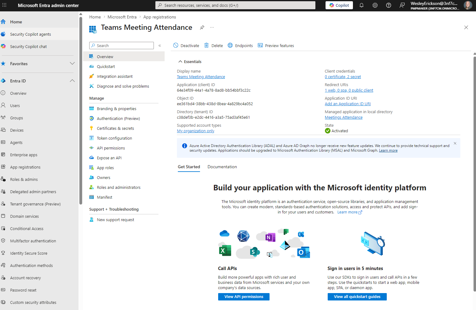 Entra ID app registration overview for the custom connector