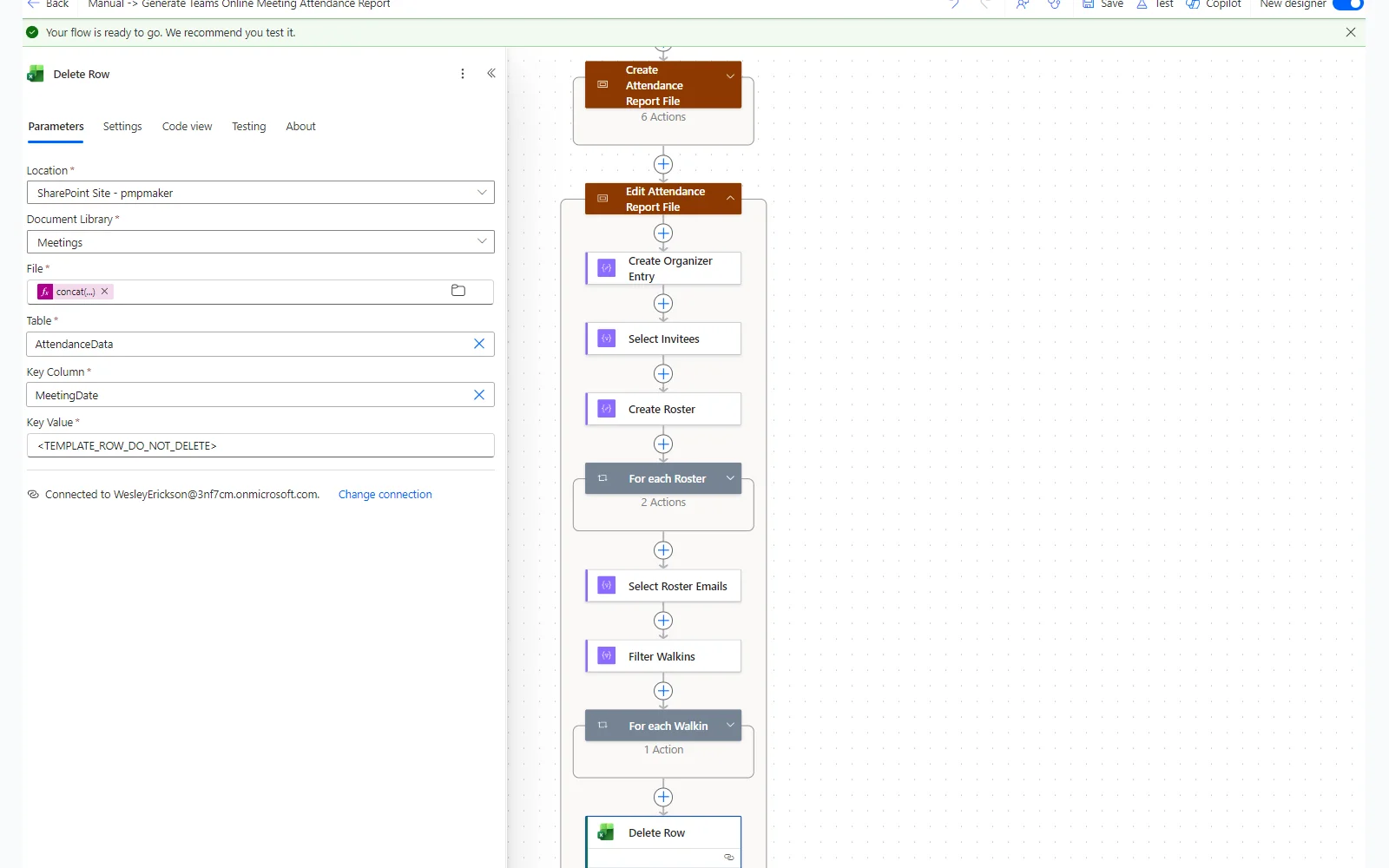 Delete row action targeting the placeholder using the Identifier field, not ID