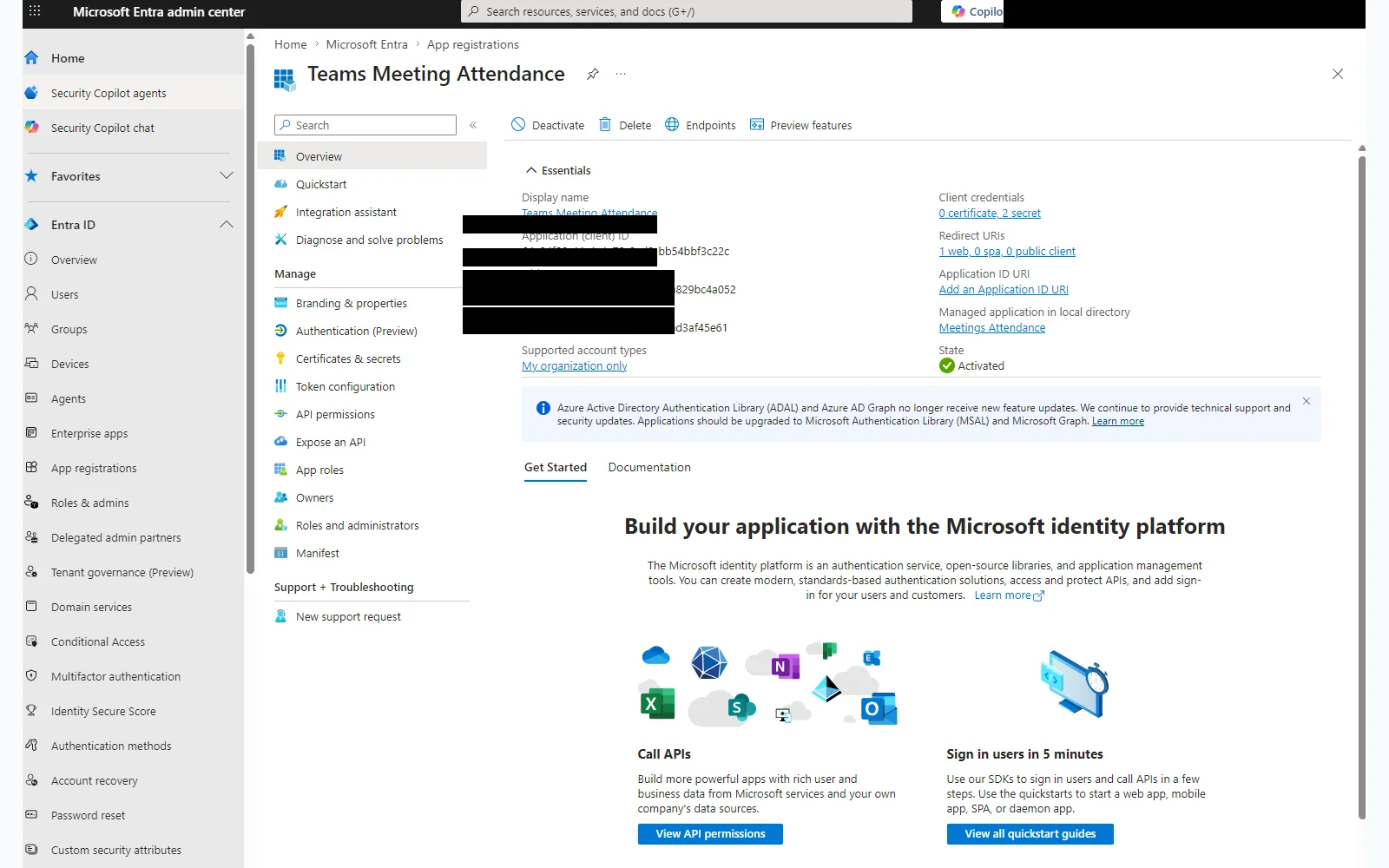 Entra ID app registration overview for the custom connector